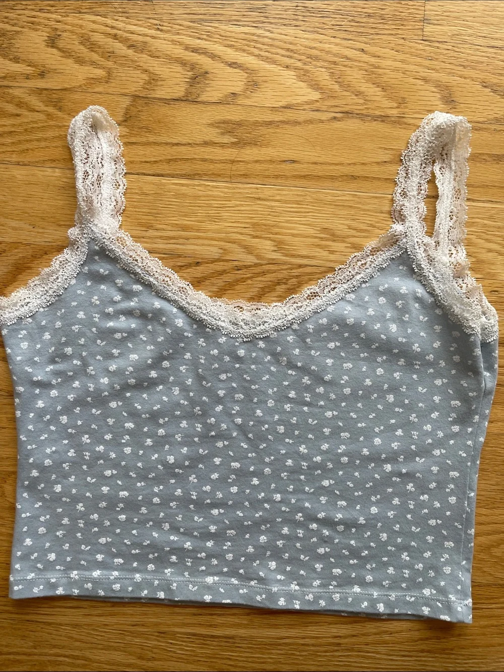 Brandy Melville Light Blue Floral Lace Trim Tank